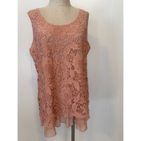 Forgotten Grace Tank Top Womens 2XL Pink Lace Floral Sheer Layered Boho Style - Picture 1 of 12